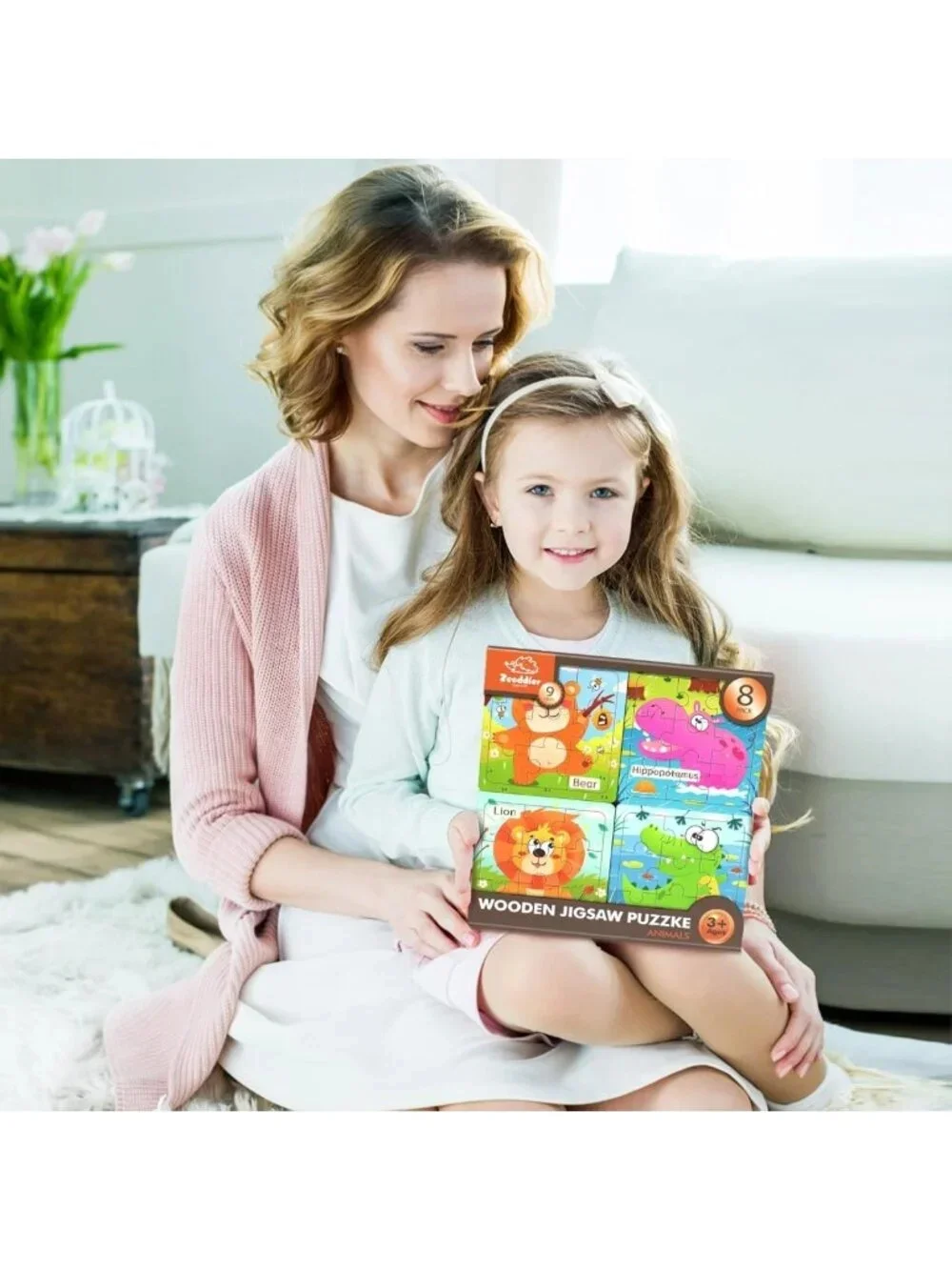 8 Pack Wooden Animal Jigsaw Puzzles for Toddlers, Educational Learning Toys 3-5
